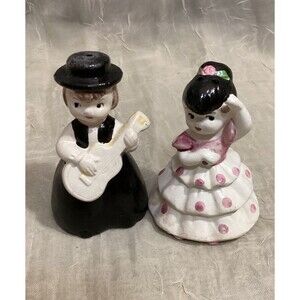 Salt & Pepper Mini Set Flamenco Dancing Girl & Guitar Player Made In Taiwan Cute
